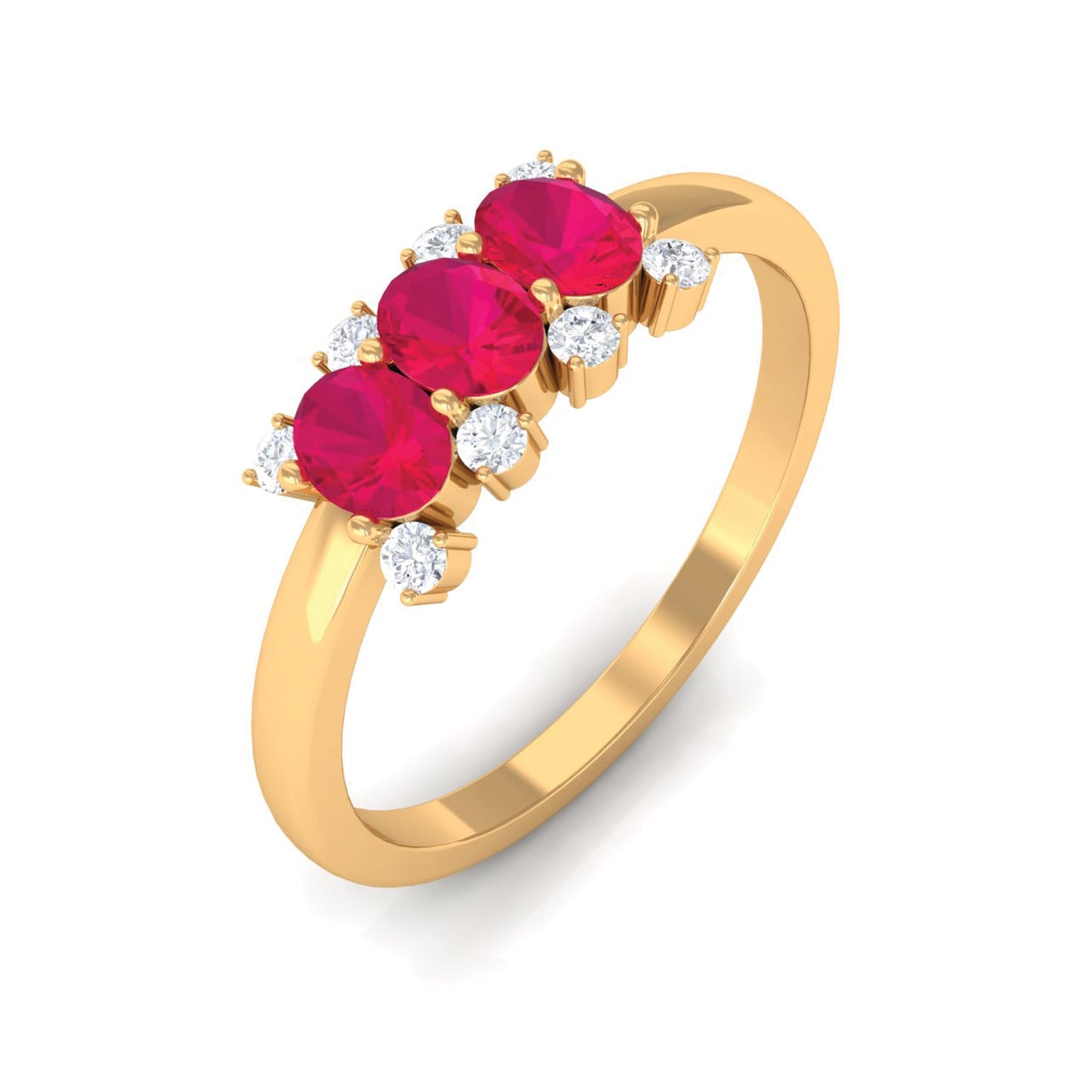 Oval Ruby Three Stone Promise Ring with Diamond