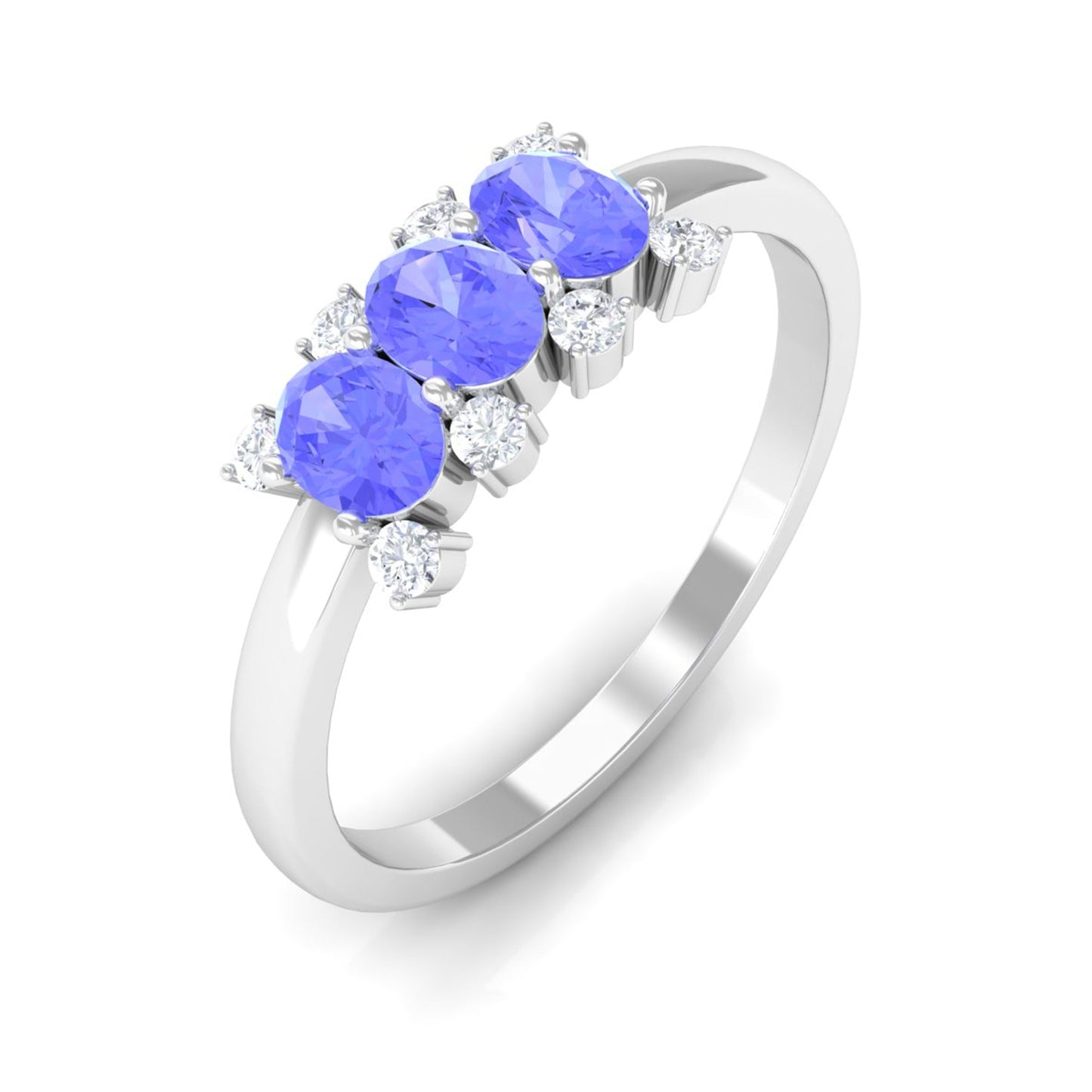 Oval Cut Tanzanite Three Stone Ring with Diamond
