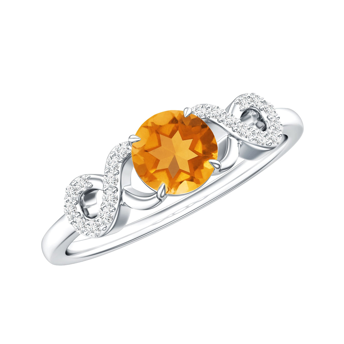 Certified Natural Citrine Infinity Promise Ring with Diamonds