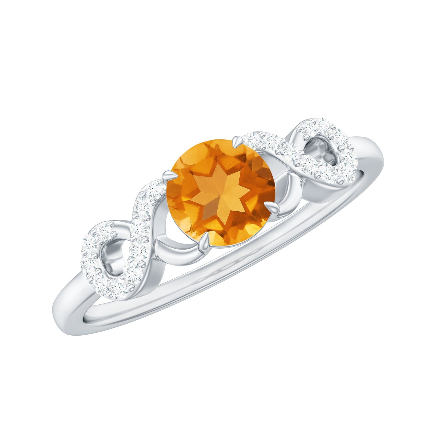 Certified Natural Citrine Infinity Promise Ring with Diamonds