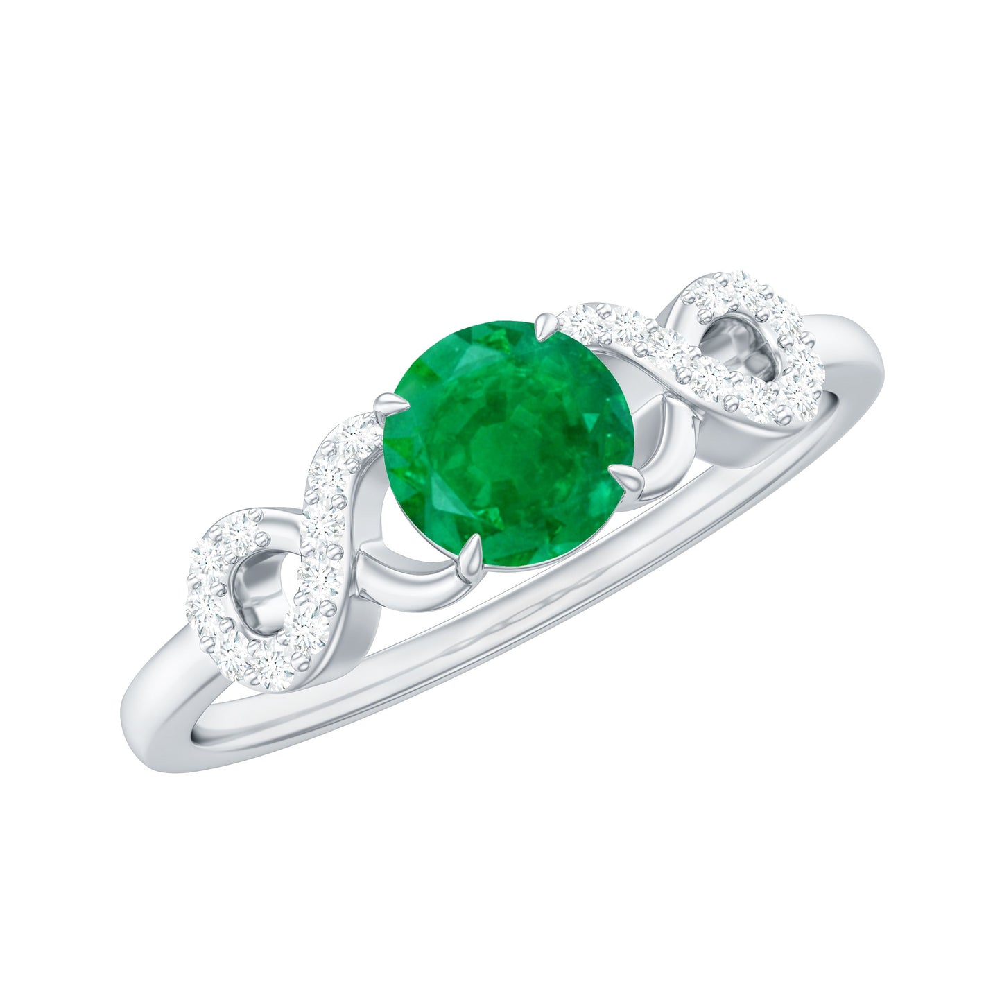 Real Emerald Diamond Promise Engagement Ring with Criss Cross Shank