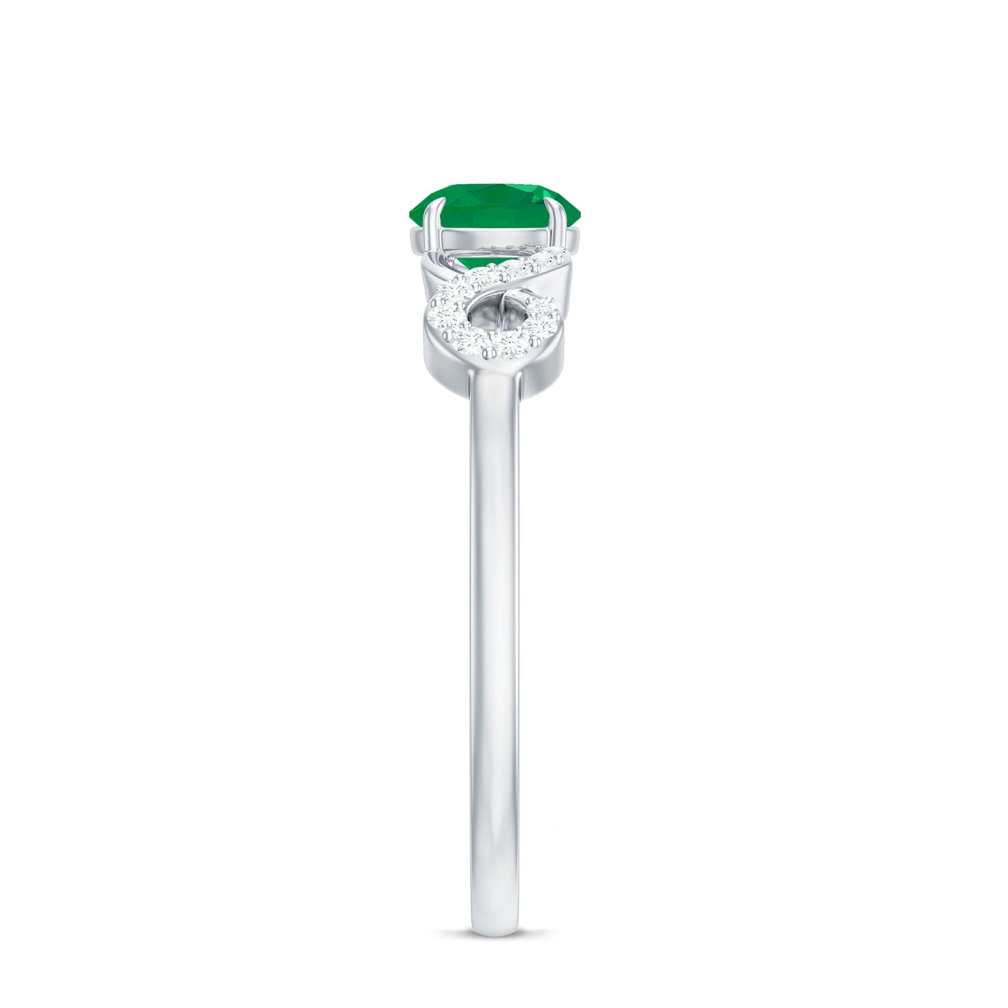 Real Emerald Diamond Promise Engagement Ring with Criss Cross Shank