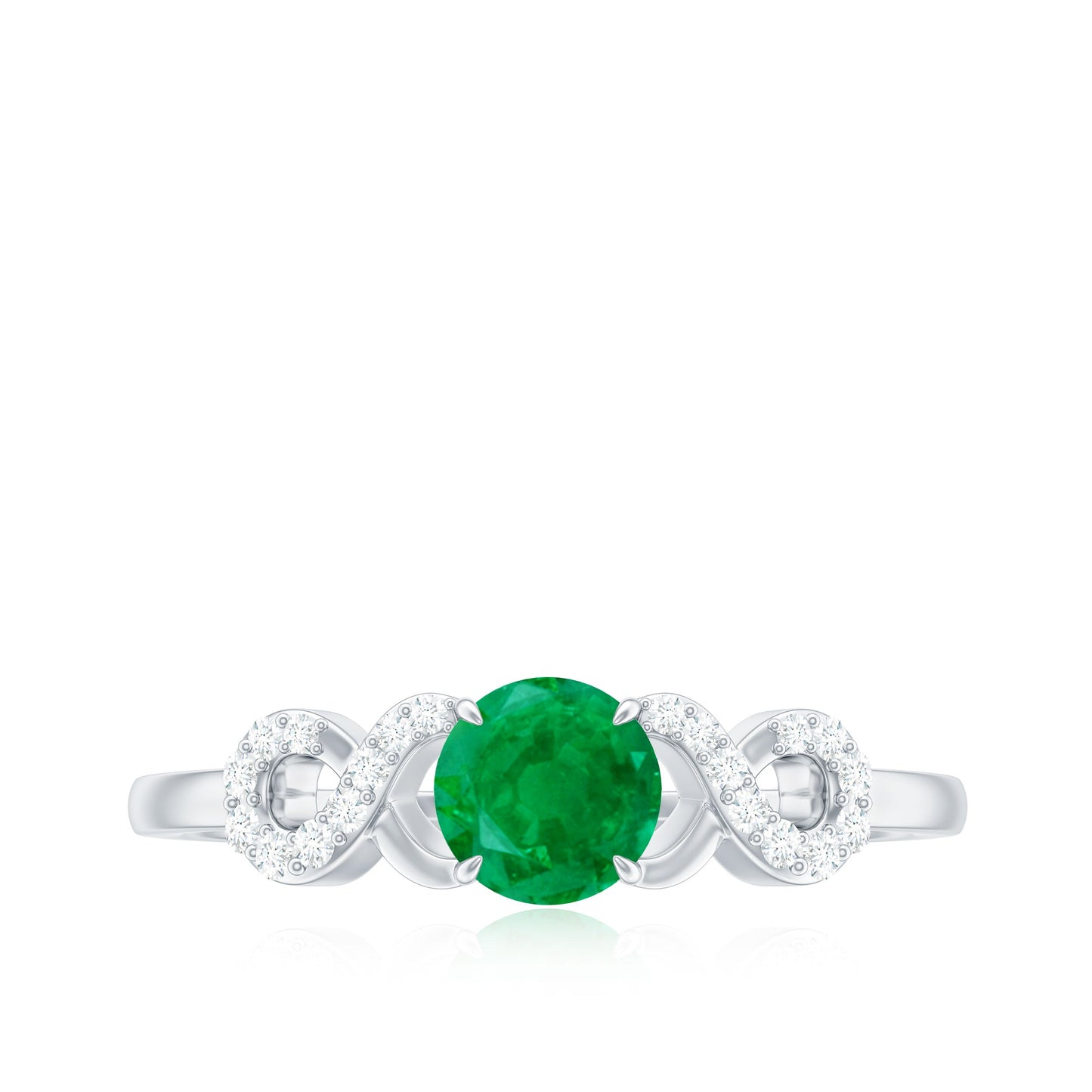 Real Emerald Diamond Promise Engagement Ring with Criss Cross Shank