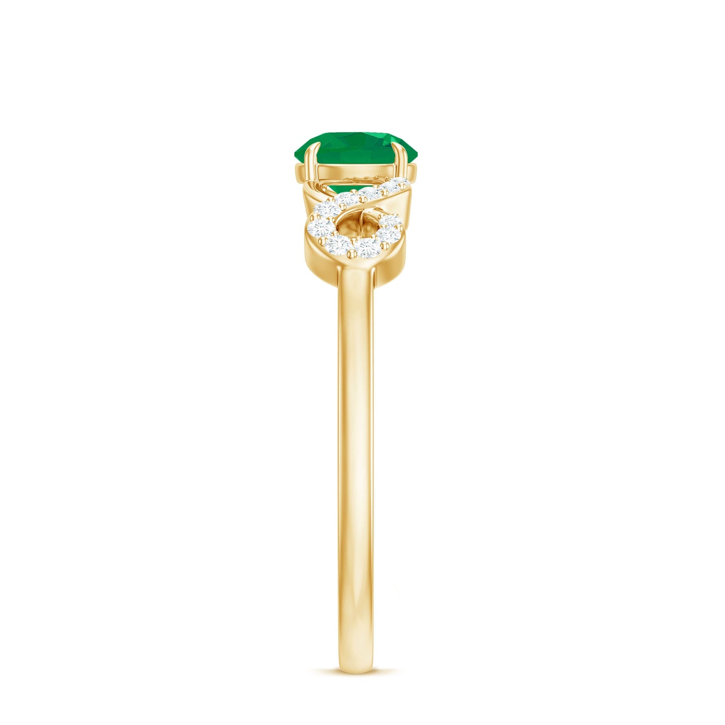 Real Emerald Diamond Promise Engagement Ring with Criss Cross Shank