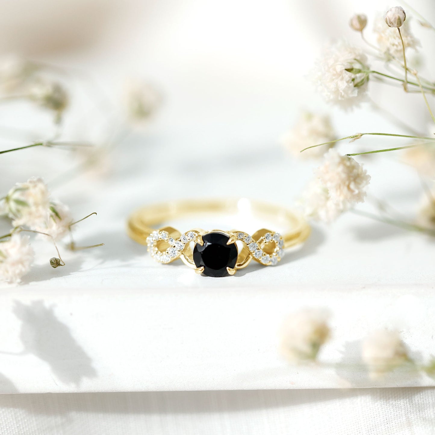 Certified 0.8 Carat Lab Grown Black and White Diamond Engagement Ring with Infinity Knot