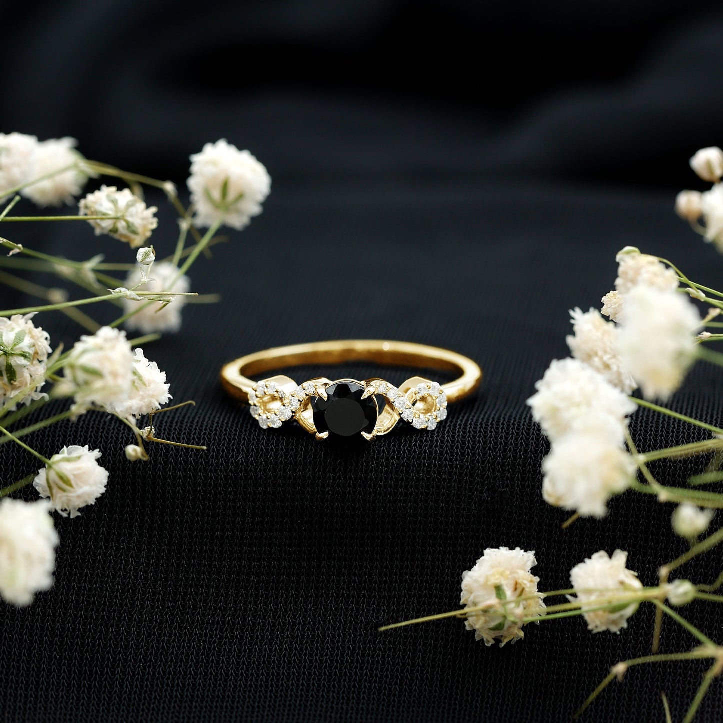 Certified 0.8 Carat Lab Grown Black and White Diamond Engagement Ring with Infinity Knot