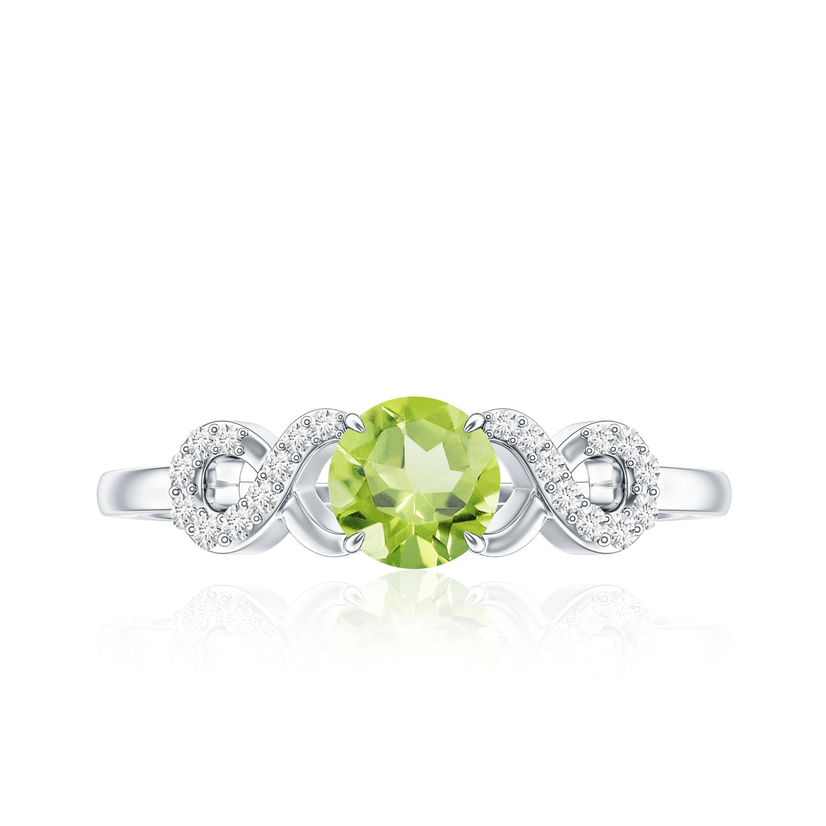 Half Carat Peridot Promise Ring with Diamond Infinity Knot