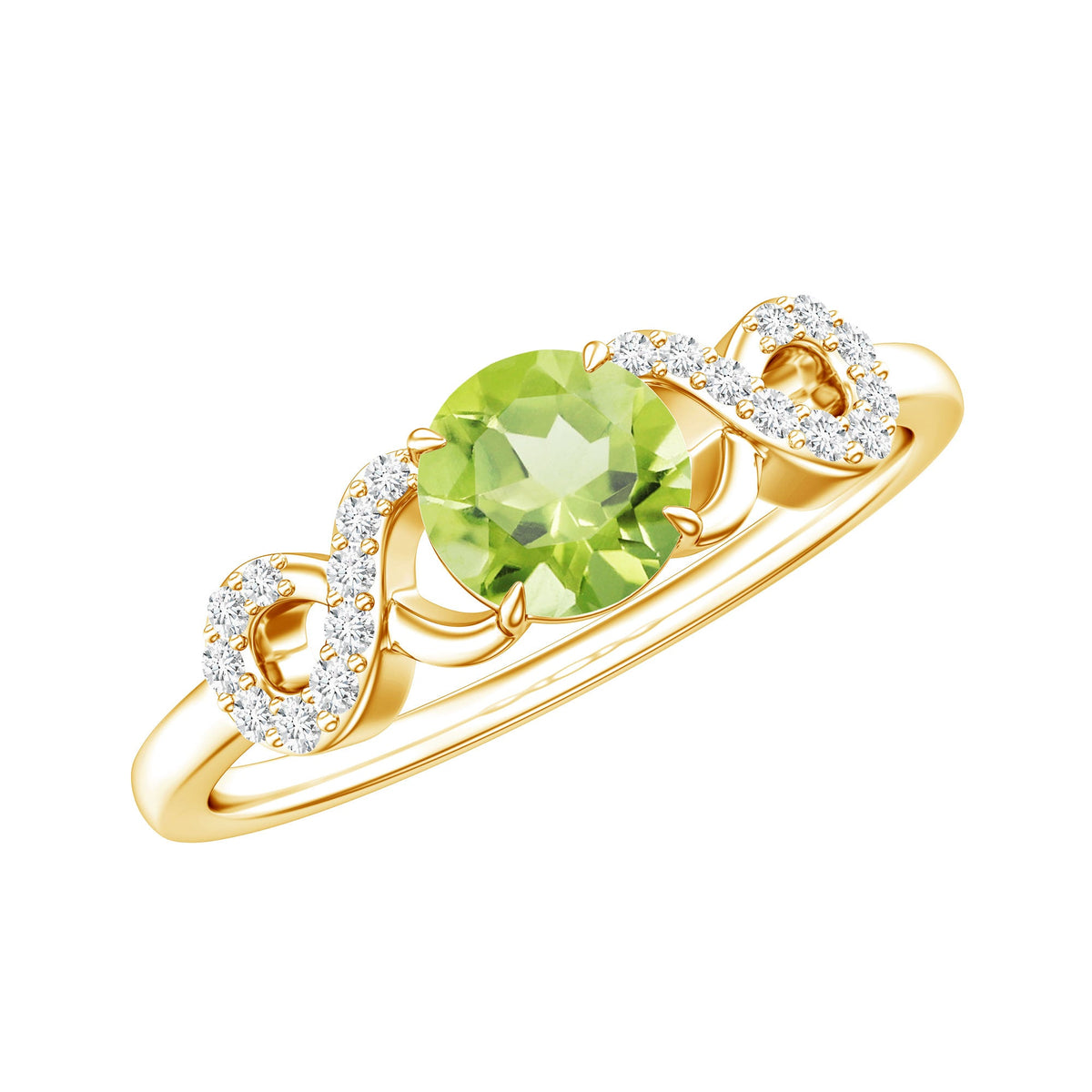 Half Carat Peridot Promise Ring with Diamond Infinity Knot