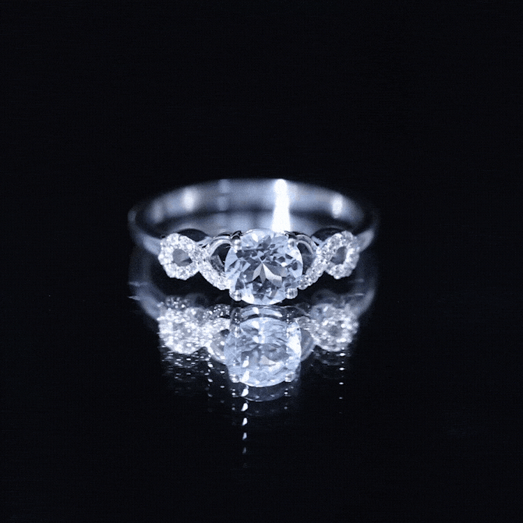 Round Shape Aquamarine and Diamond Infinity Engagement Ring
