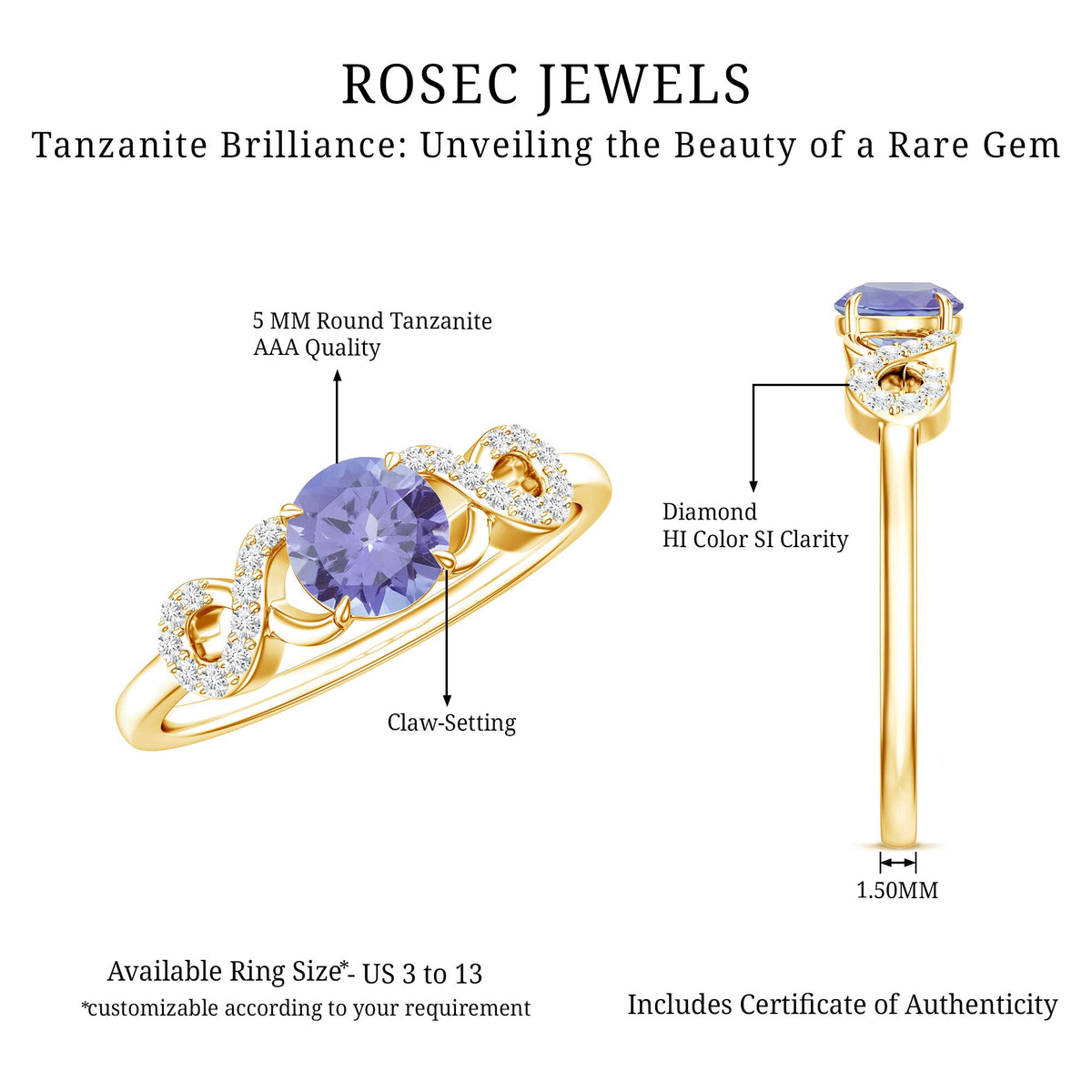 Natural Tanzanite Promise Ring with Diamond Infinity Knot