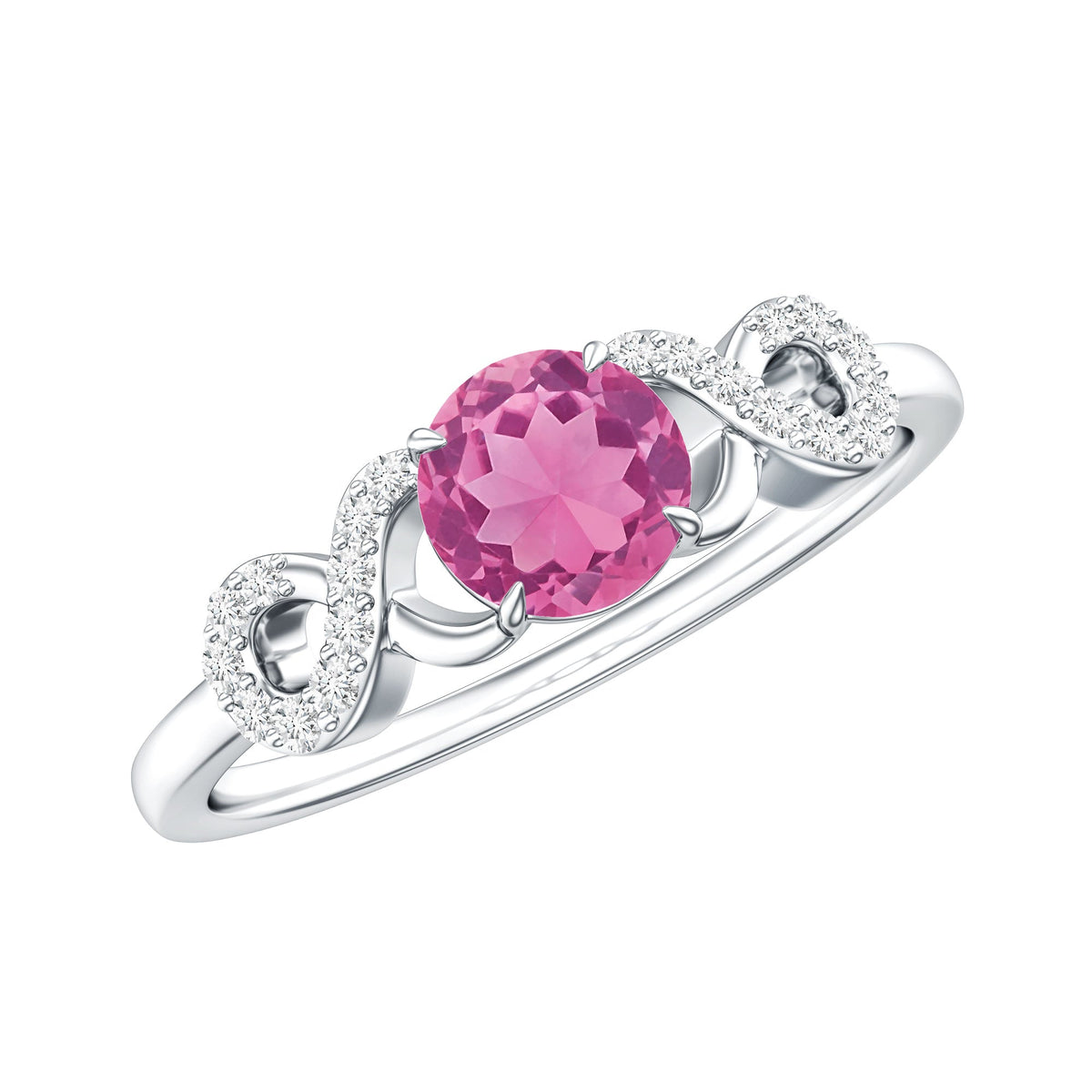 Solitaire Pink Tourmaline Infinity Promise Ring with Diamond