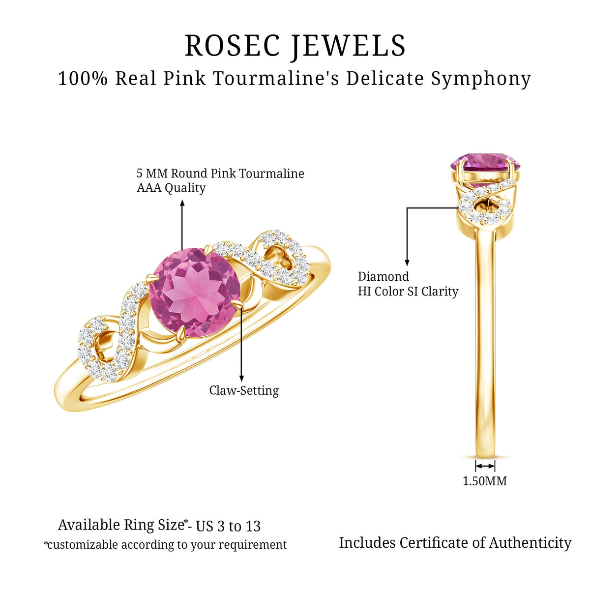 Solitaire Pink Tourmaline Infinity Promise Ring with Diamond