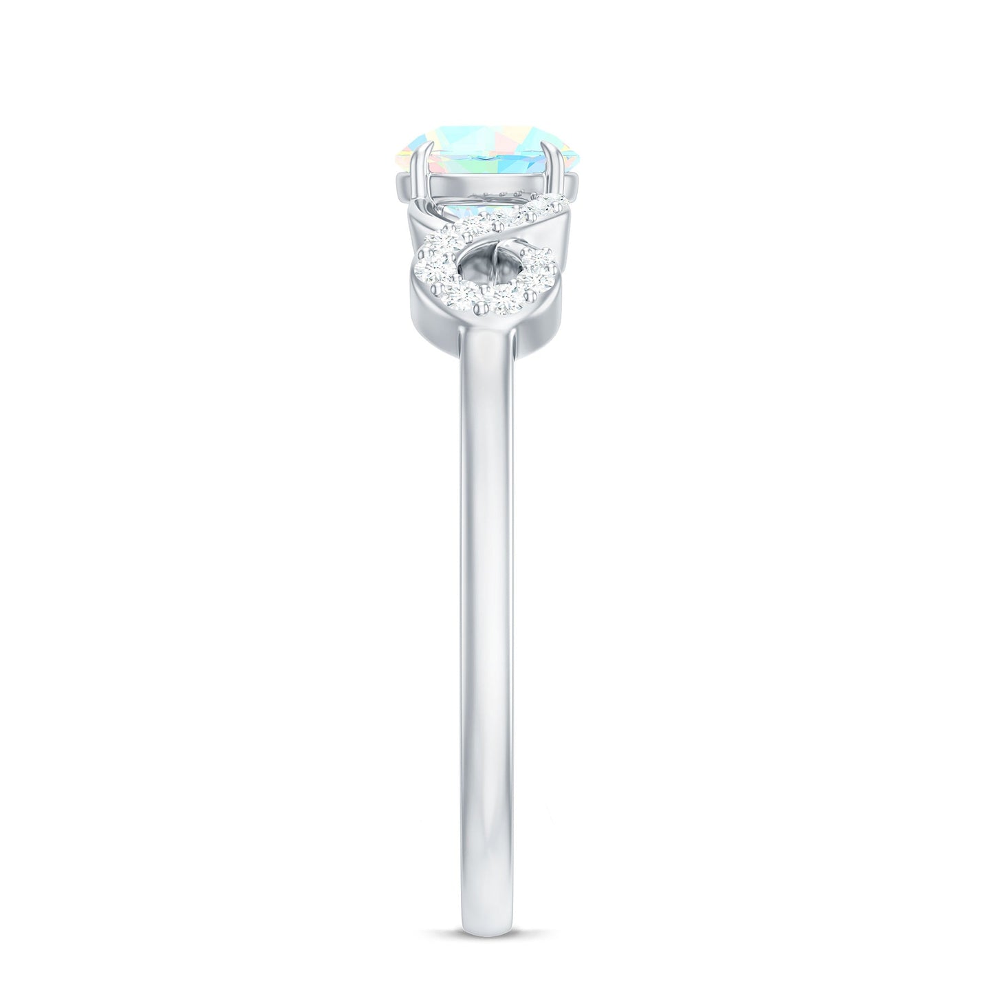 Certified Real Ethiopian Rainbow Opal Diamond Engagement Ring with Criss Cross Shank