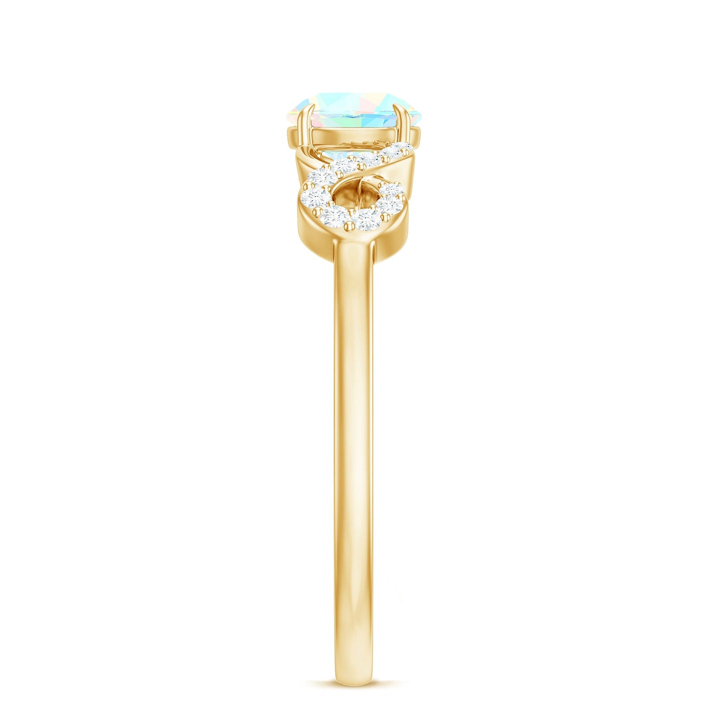 Certified Real Ethiopian Rainbow Opal Diamond Engagement Ring with Criss Cross Shank
