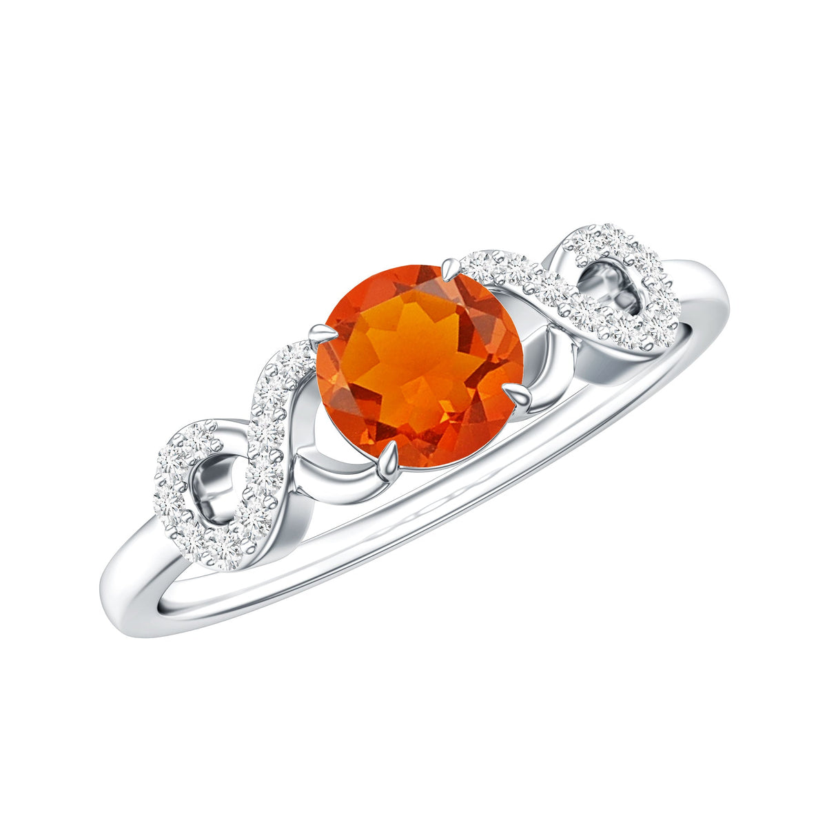 Round Shape Solitaire Fire Opal Infinity Engagement Ring with Diamond