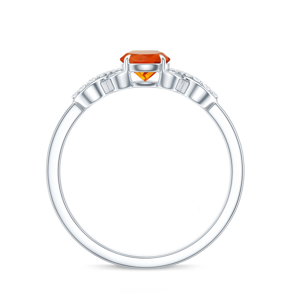 Round Shape Solitaire Fire Opal Infinity Engagement Ring with Diamond