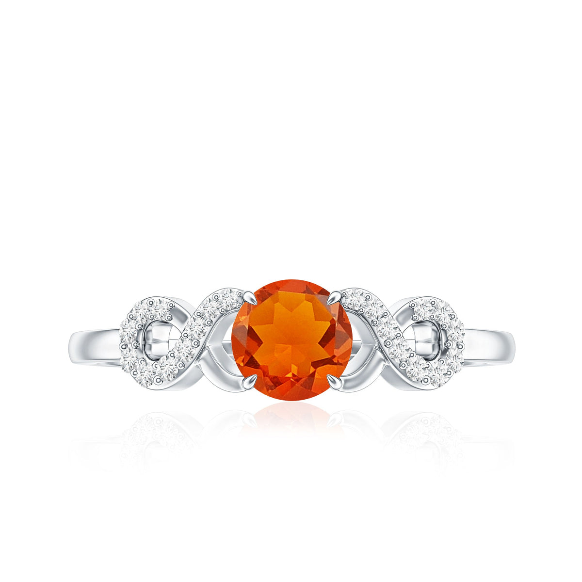 Round Shape Solitaire Fire Opal Infinity Engagement Ring with Diamond