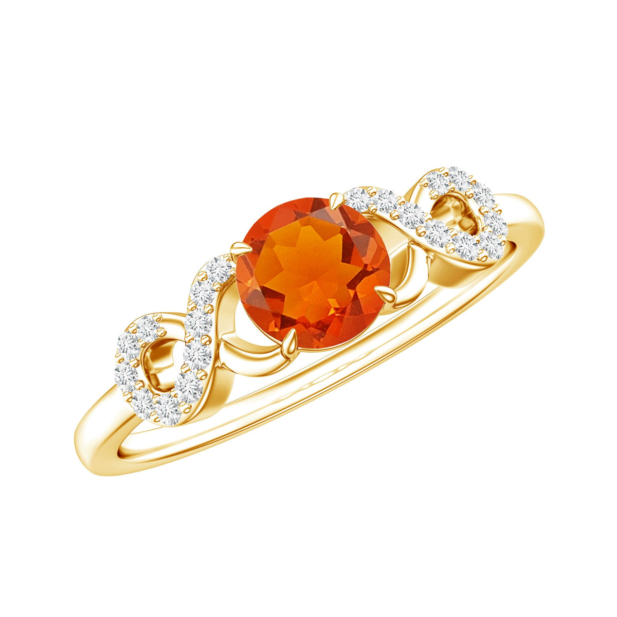 Round Shape Solitaire Fire Opal Infinity Engagement Ring with Diamond