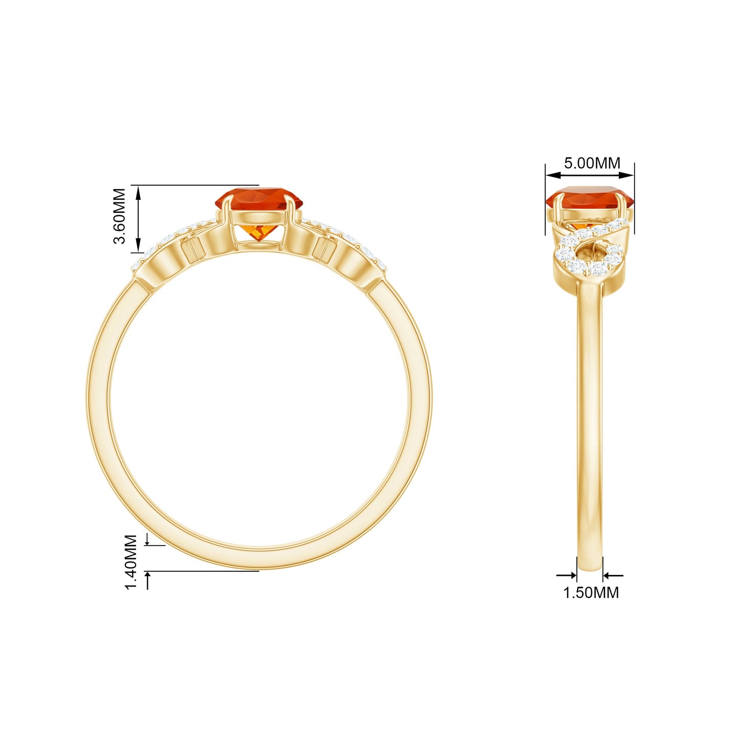 Round Shape Solitaire Fire Opal Infinity Engagement Ring with Diamond