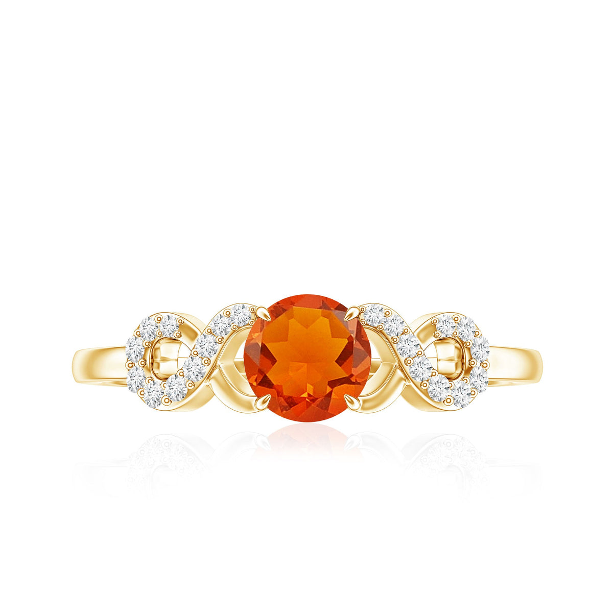 Round Shape Solitaire Fire Opal Infinity Engagement Ring with Diamond