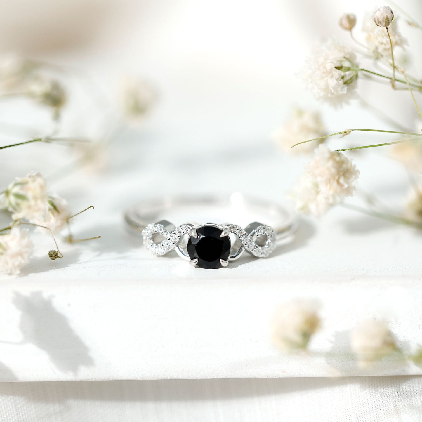 0.45 Carat Black Onyx and Diamond Criss Cross Engagement Ring