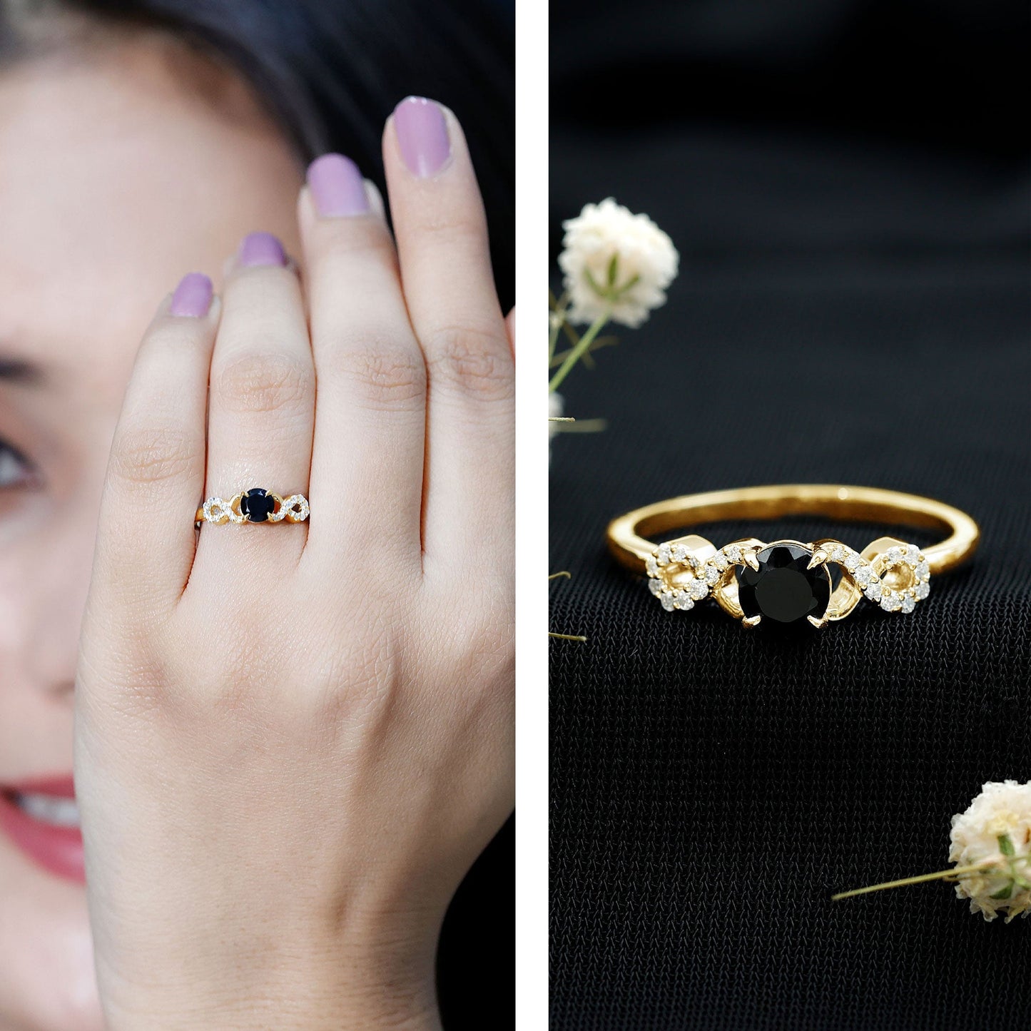 0.45 Carat Black Onyx and Diamond Criss Cross Engagement Ring
