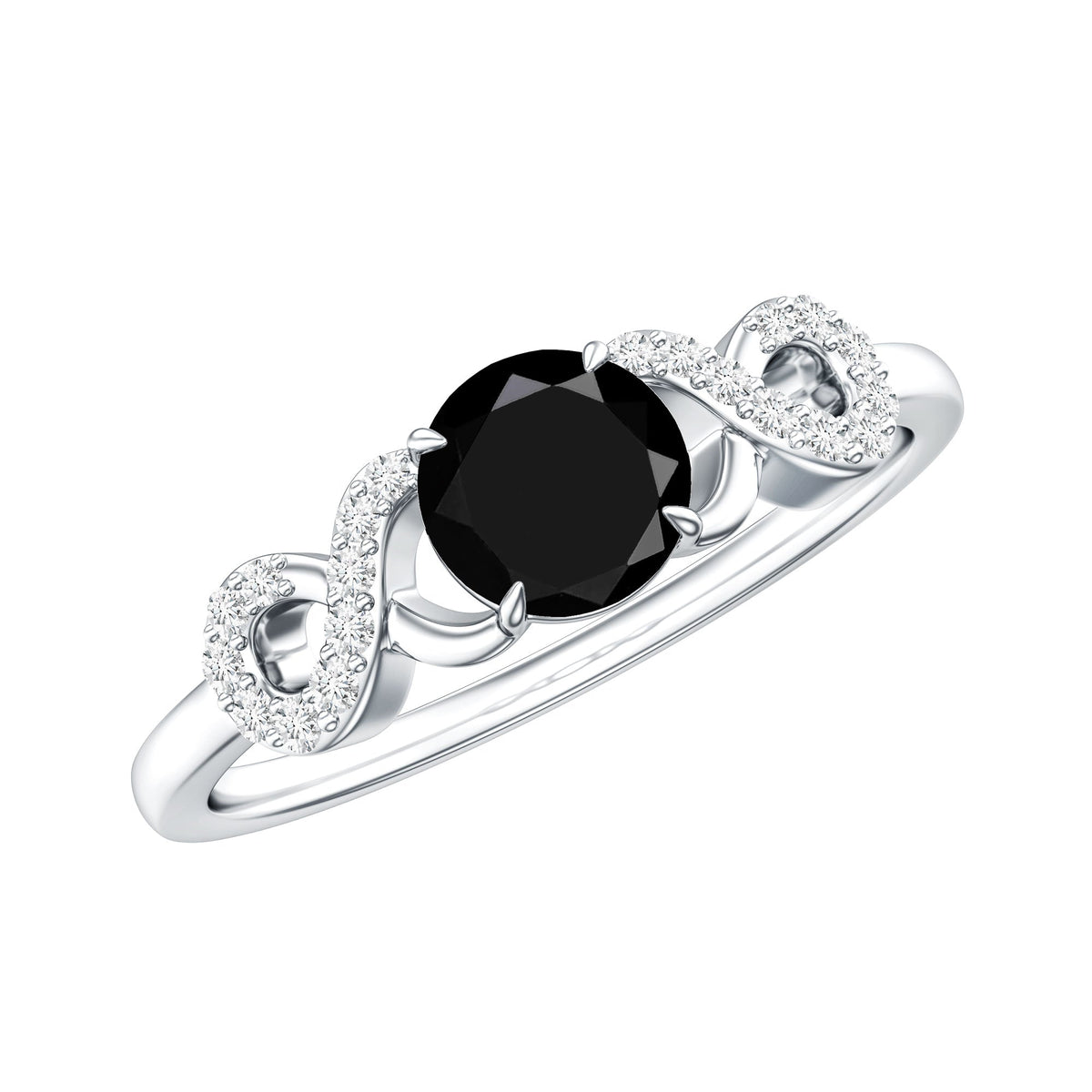 Natural Black Spinel Promise Ring with Diamond Infinity Knot