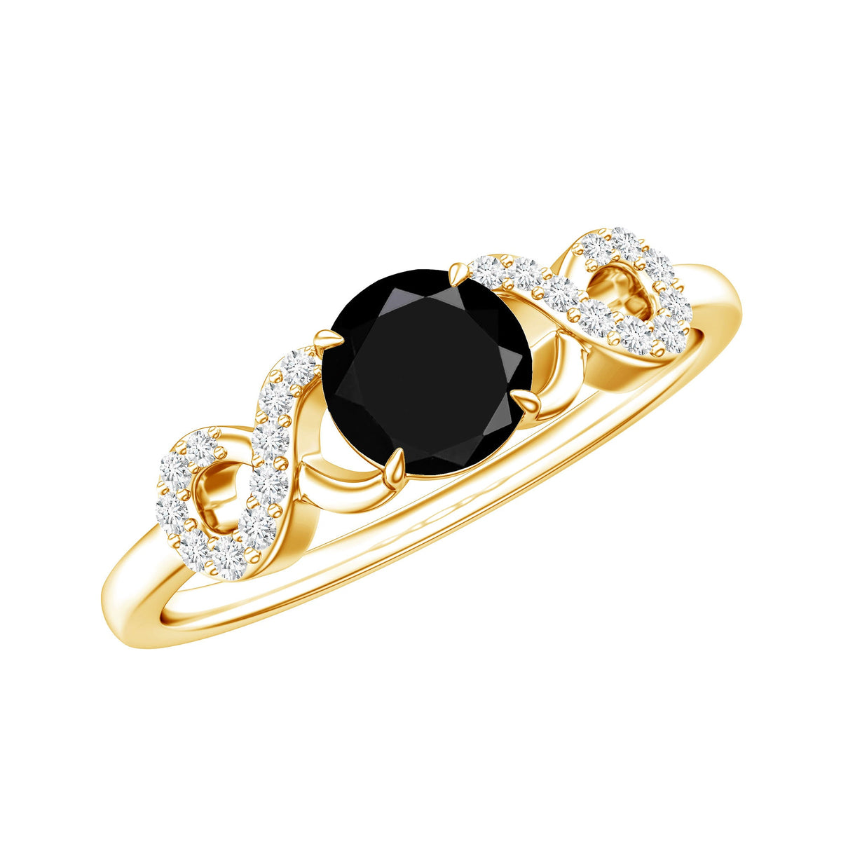 Natural Black Spinel Promise Ring with Diamond Infinity Knot