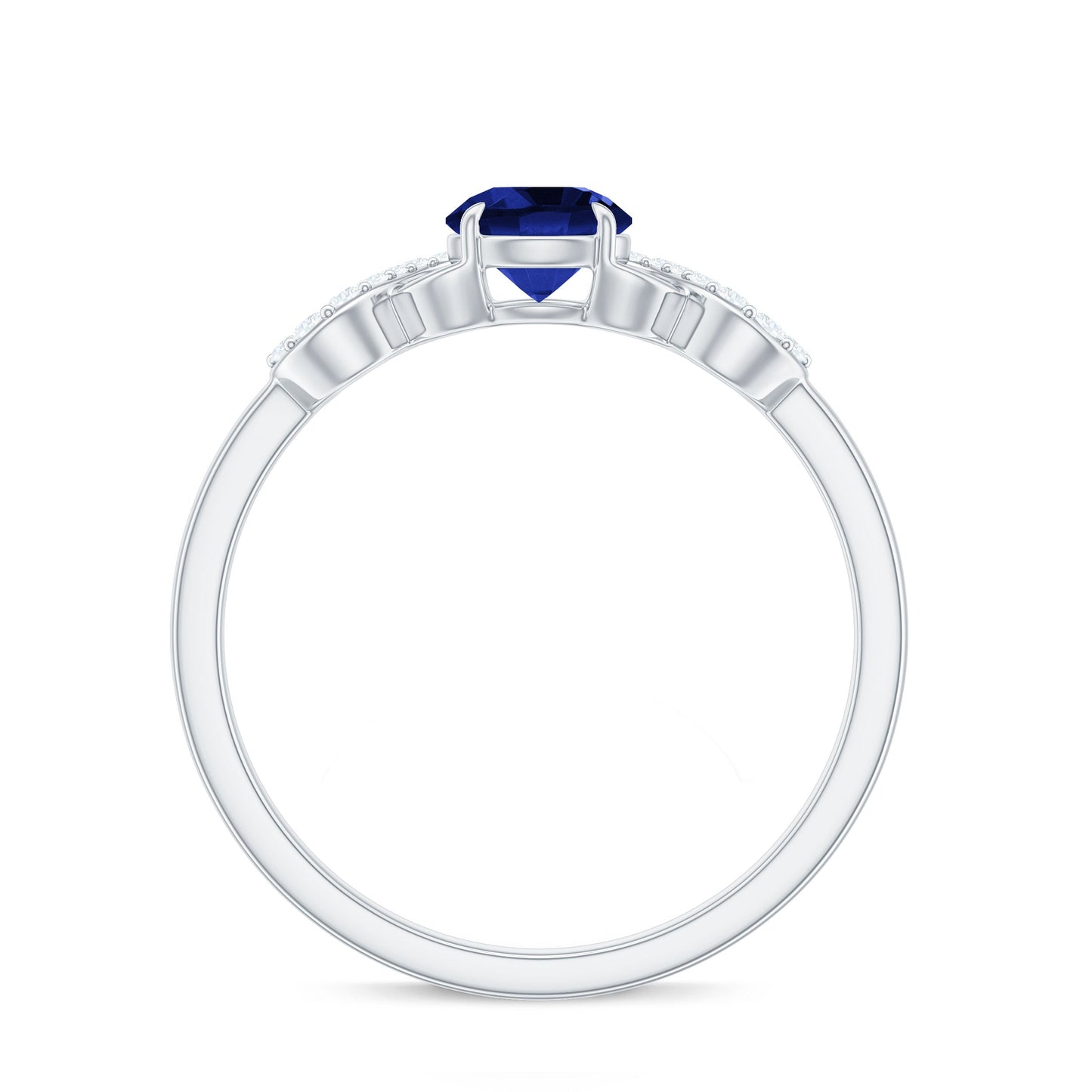 Certified 0.6 Carat Lab Grown Blue Sapphire Engagement Ring with Diamond Infinity Knot