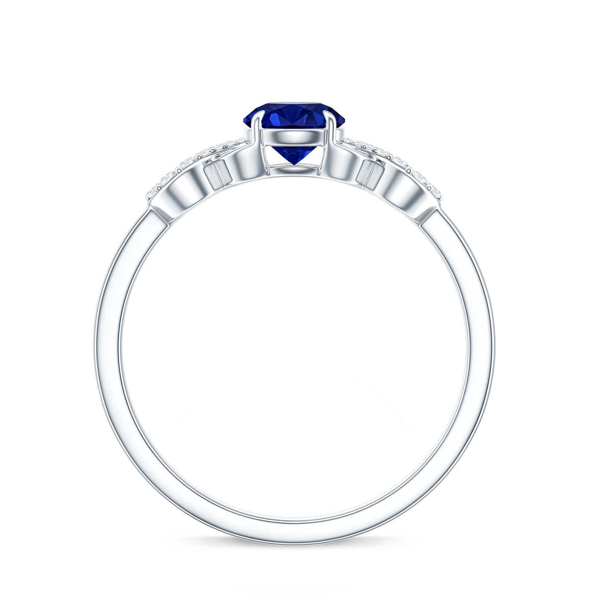 Certified 0.6 Carat Lab Grown Blue Sapphire Engagement Ring with Diamond Infinity Knot