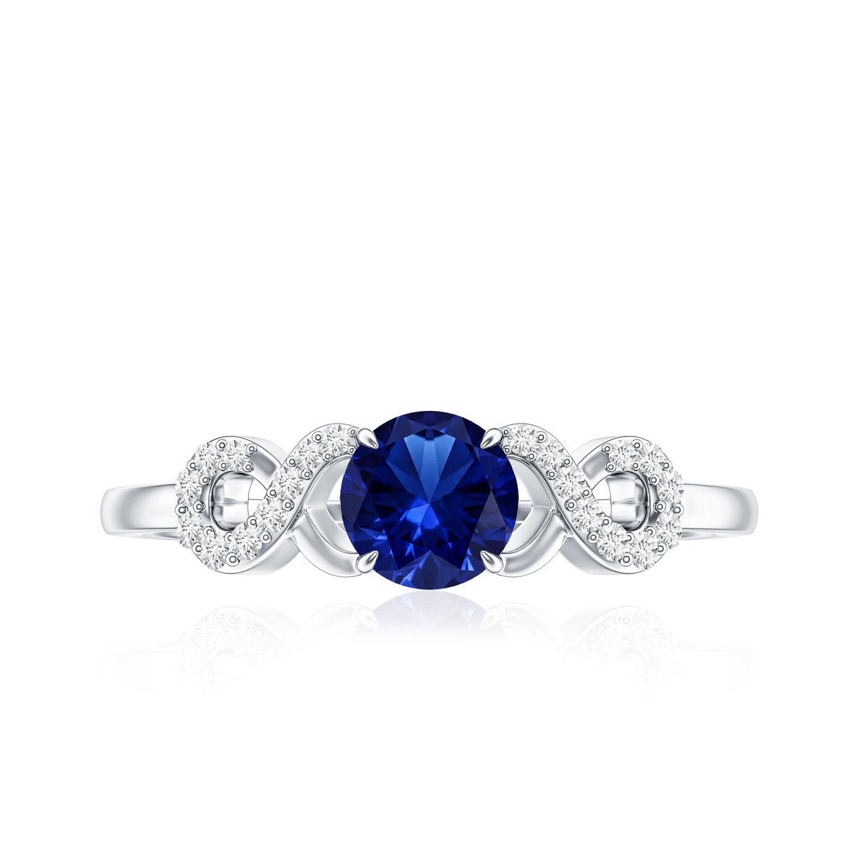 Certified 0.6 Carat Lab Grown Blue Sapphire Engagement Ring with Diamond Infinity Knot