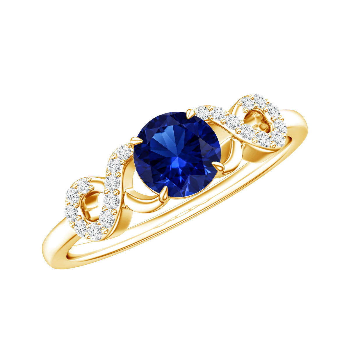 Certified 0.6 Carat Lab Grown Blue Sapphire Engagement Ring with Diamond Infinity Knot