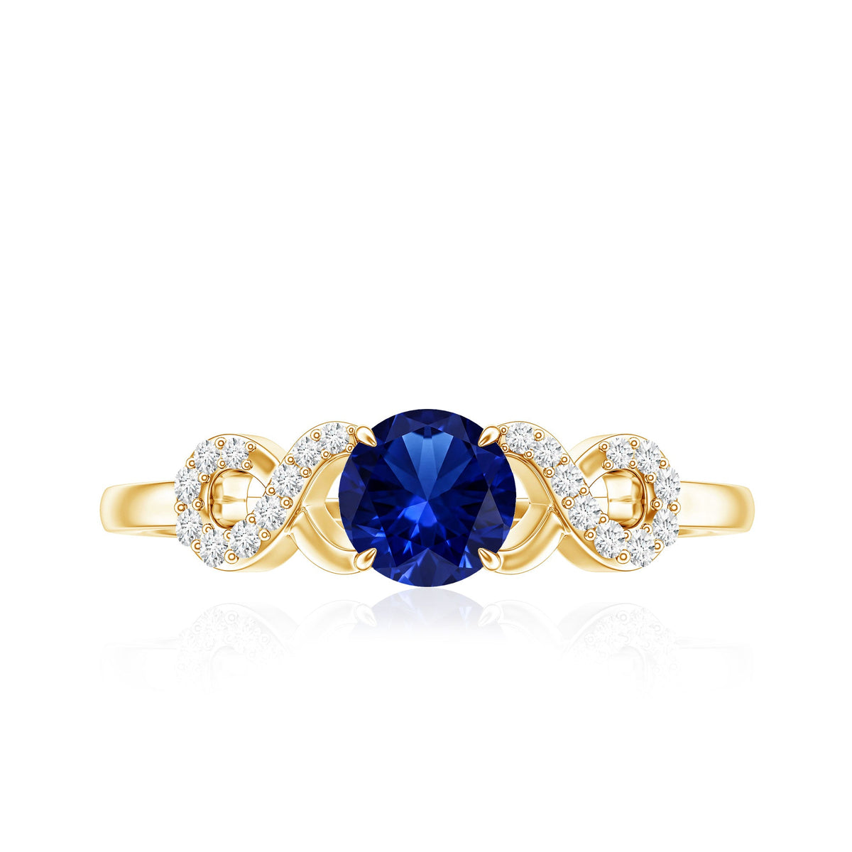 Certified 0.6 Carat Lab Grown Blue Sapphire Engagement Ring with Diamond Infinity Knot