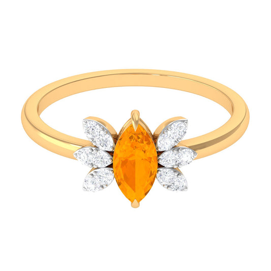 0.3 Carat Marquise Fire Opal and Diamond Engagement Ring