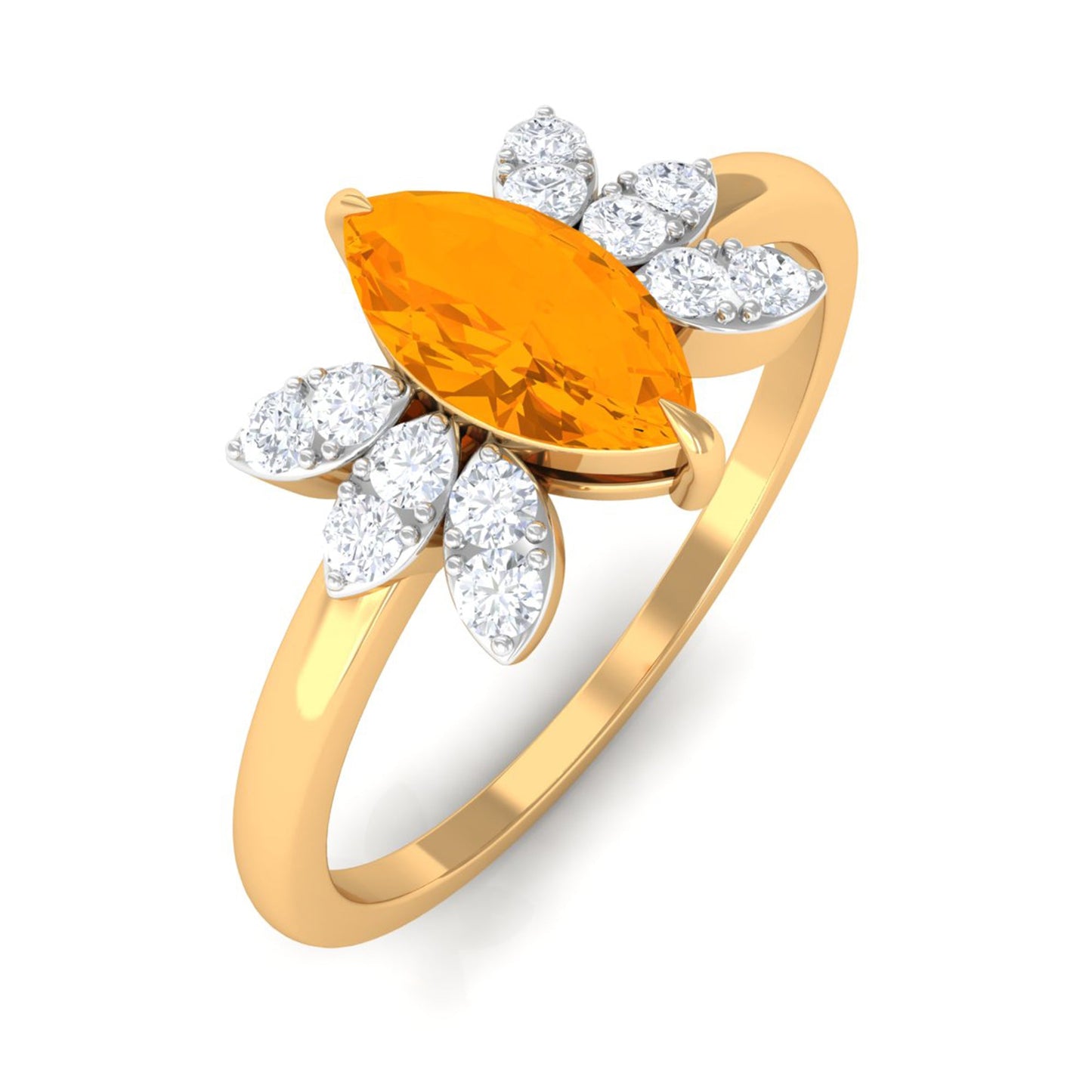 0.3 Carat Marquise Fire Opal and Diamond Engagement Ring