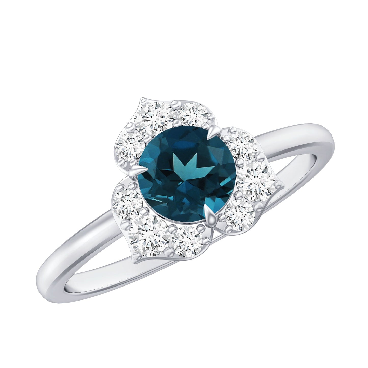 Round London Blue Topaz Floral Engagement Ring with Diamond