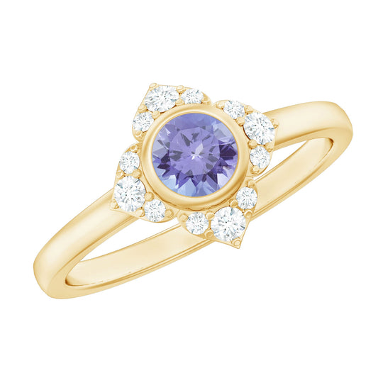 Certified Real Tanzanite Flower Engagement Ring with Diamond