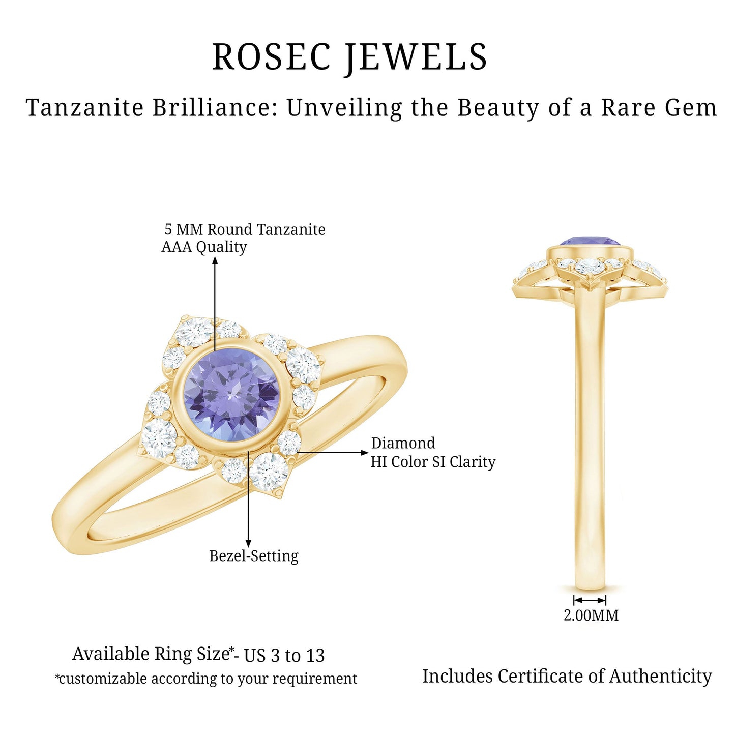 Certified Real Tanzanite Flower Engagement Ring with Diamond