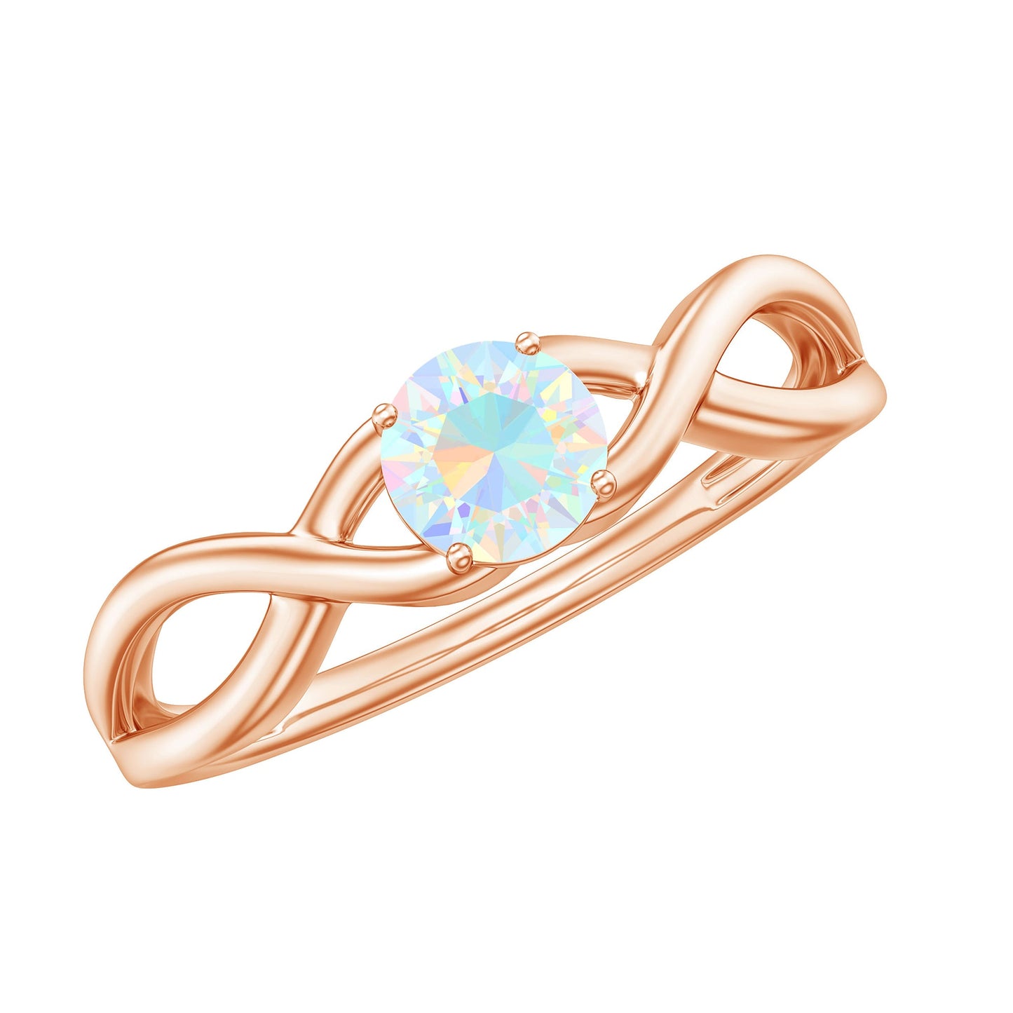 Natural Ethiopian Rainbow Opal Promise Ring with Crossover Shank