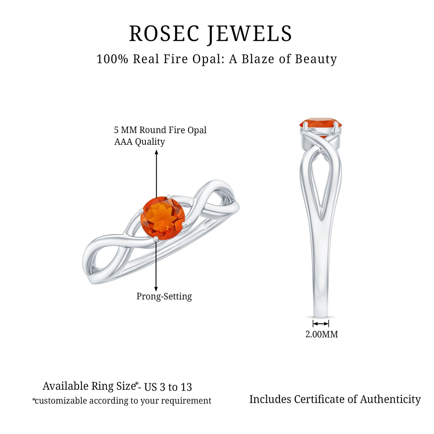 0.4 Carat Solitaire Fire Opal Crossover Engagement Ring