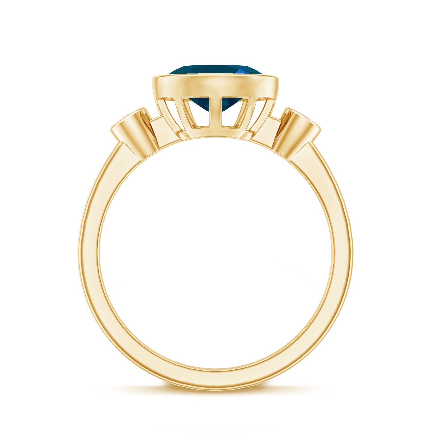 Oval London Blue Topaz Bezel Set Engagement Ring with Diamond