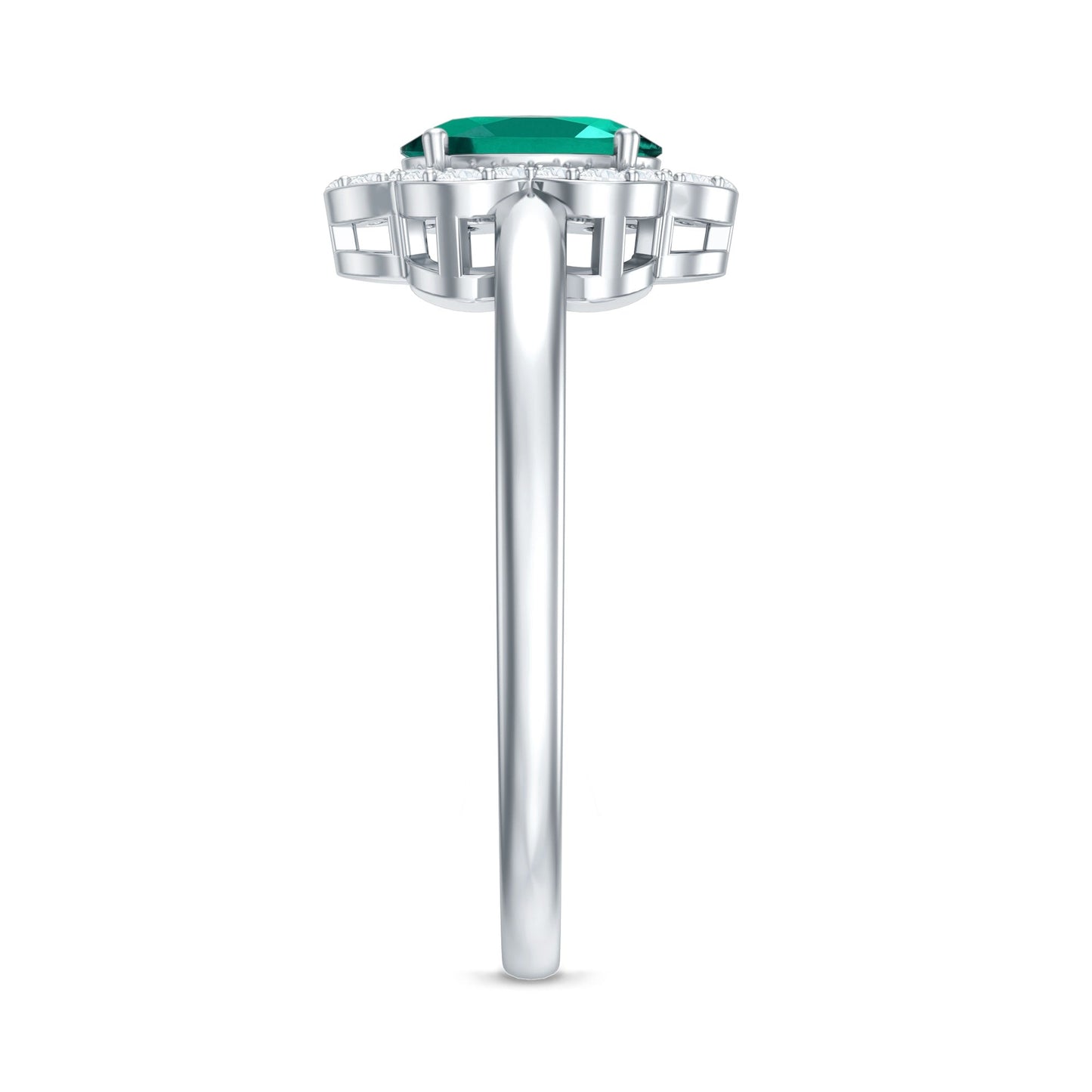Certified Lab Grown Emerald Diamond Flower Engagement Ring With Diamonds