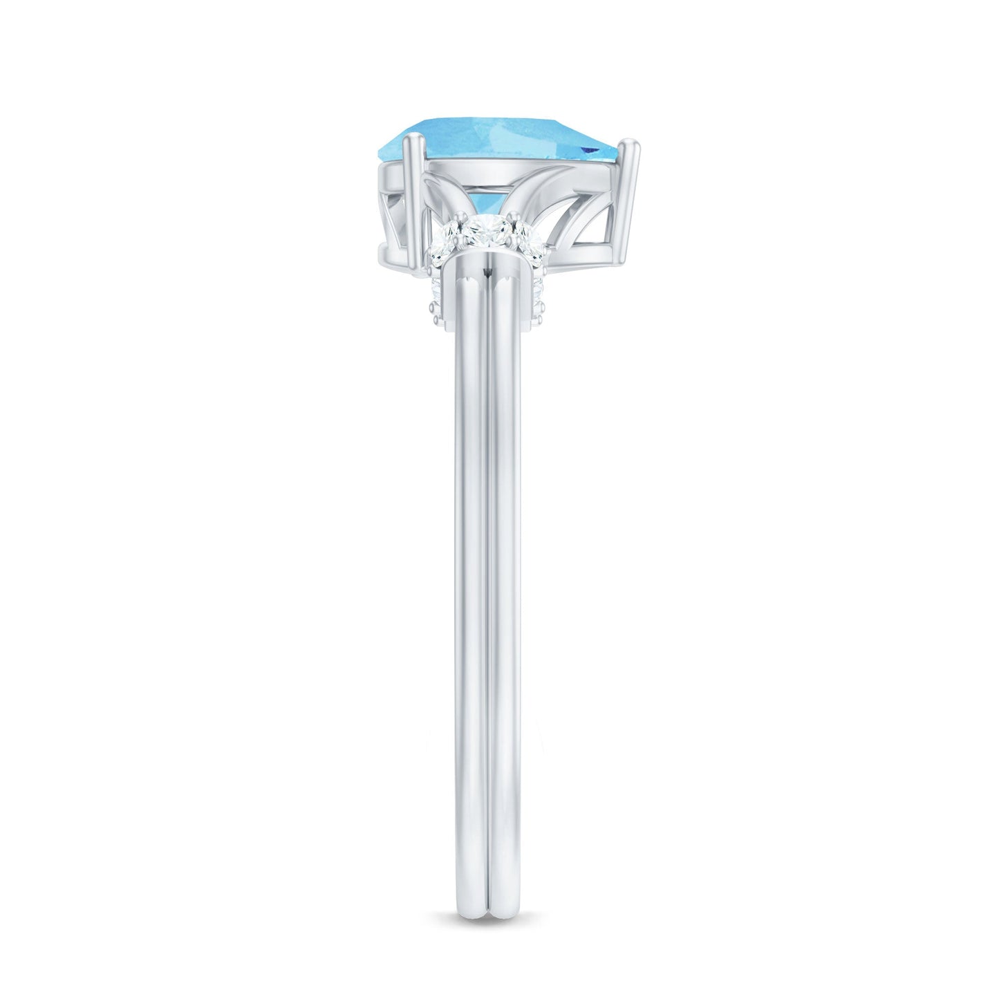 1 Carat Pear Shape Aquamarine and Diamond Solitaire Ring in Split Shank