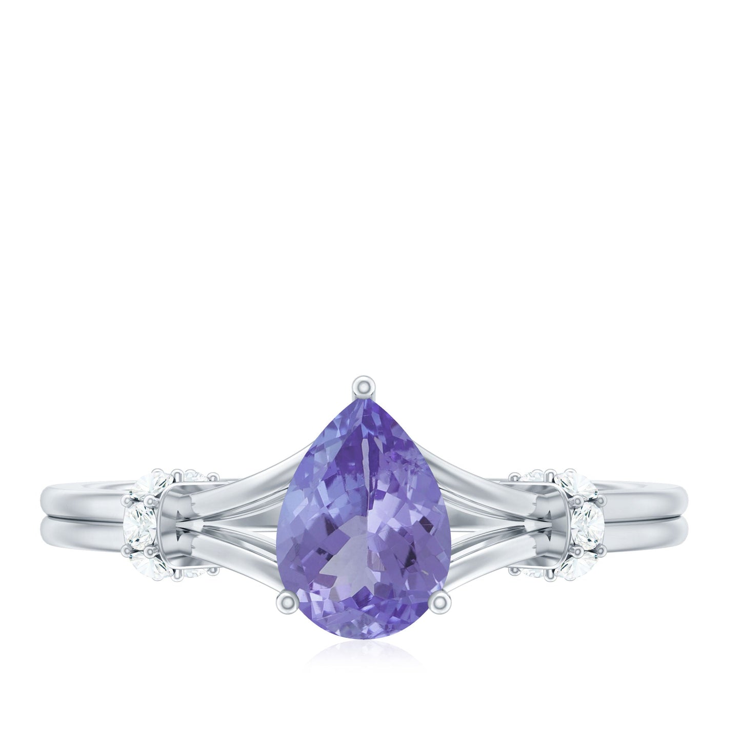 Natural Pear Shape Tanzanite Diamond Engagement Ring with Split Shank