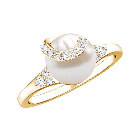 Natural 7.4 Carat Freshwater Pearl Engagement Ring with Diamond for Women