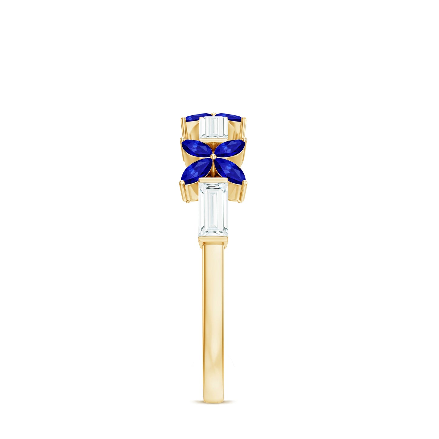 Marquise Cut Created Blue Sapphire and Moissanite Flower Half Eternity Ring