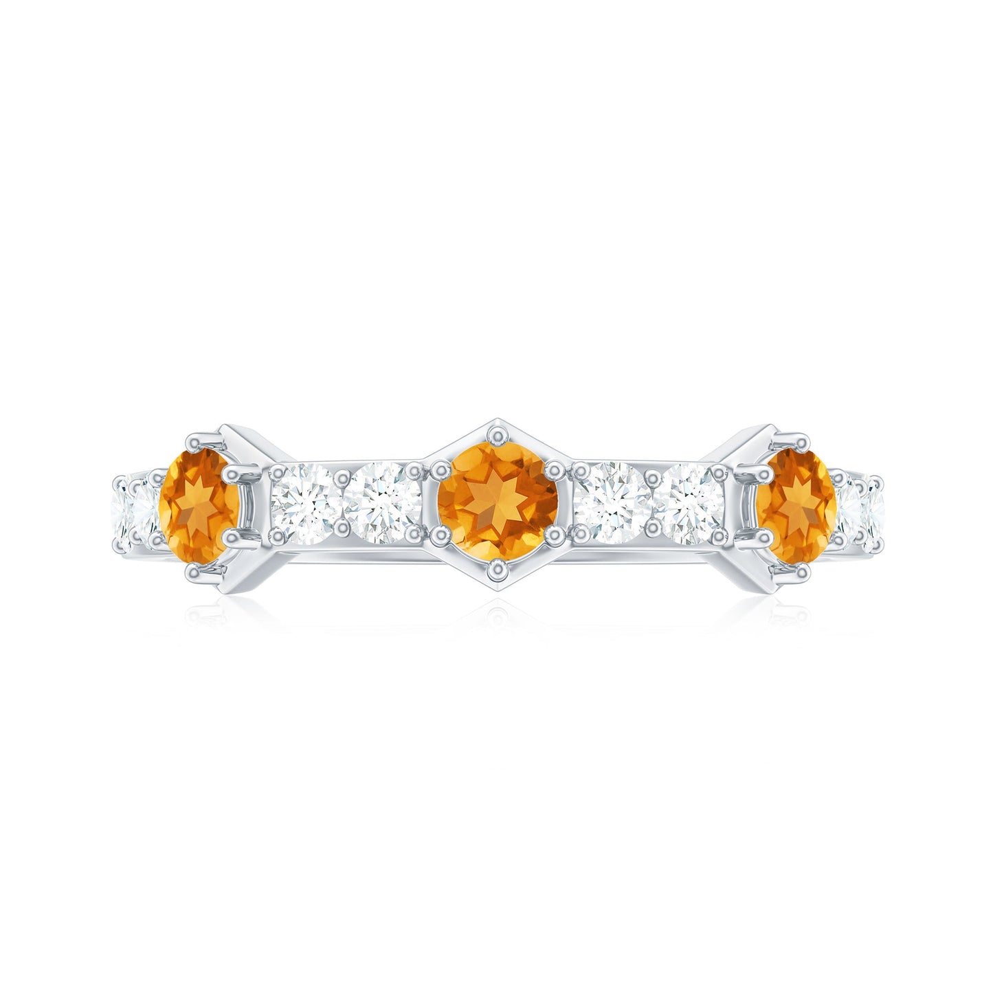 Genuine Citrine Diamond Half Eternity Ring for Anniversary