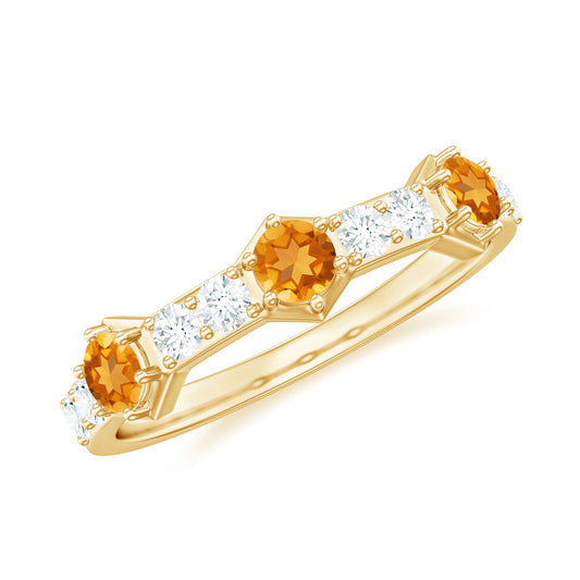 Genuine Citrine Diamond Half Eternity Ring for Anniversary