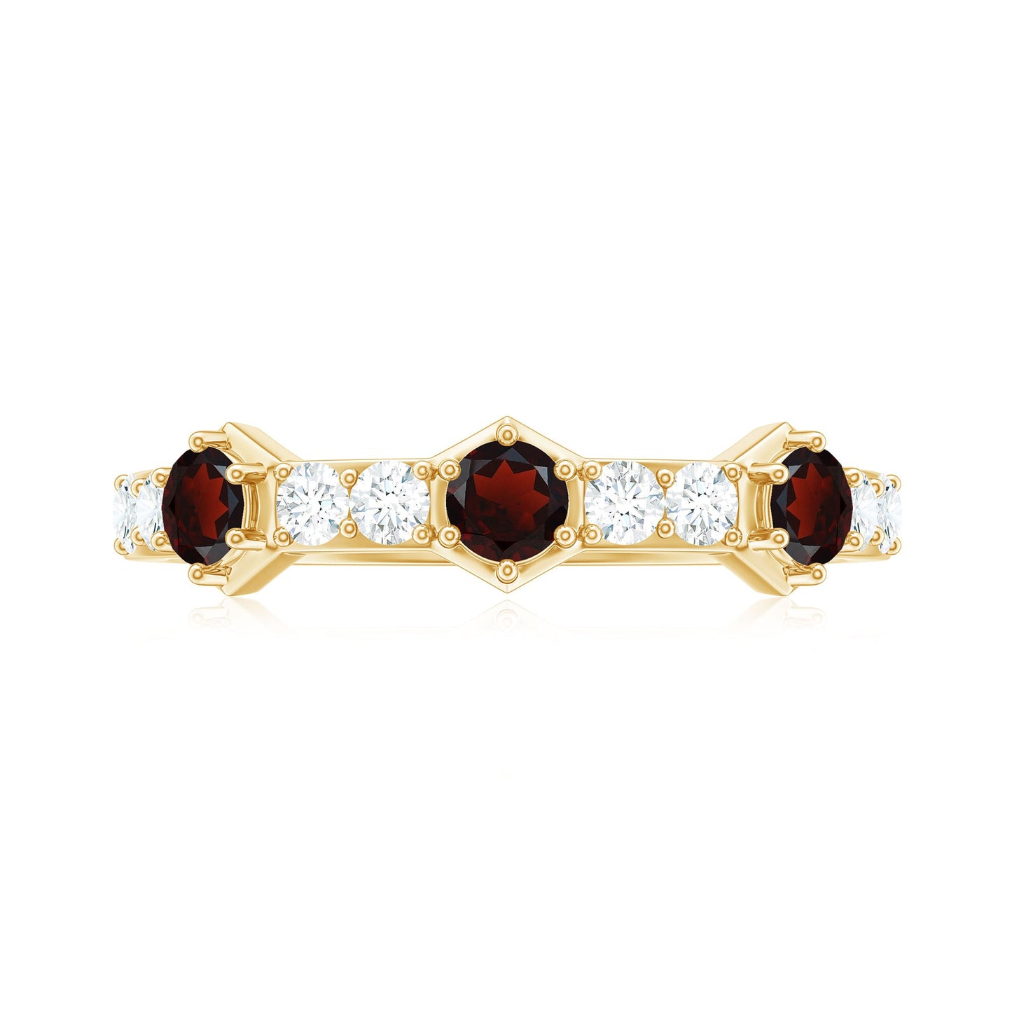 Real Red Garnet Diamond Half Eternity Ring for Anniversary
