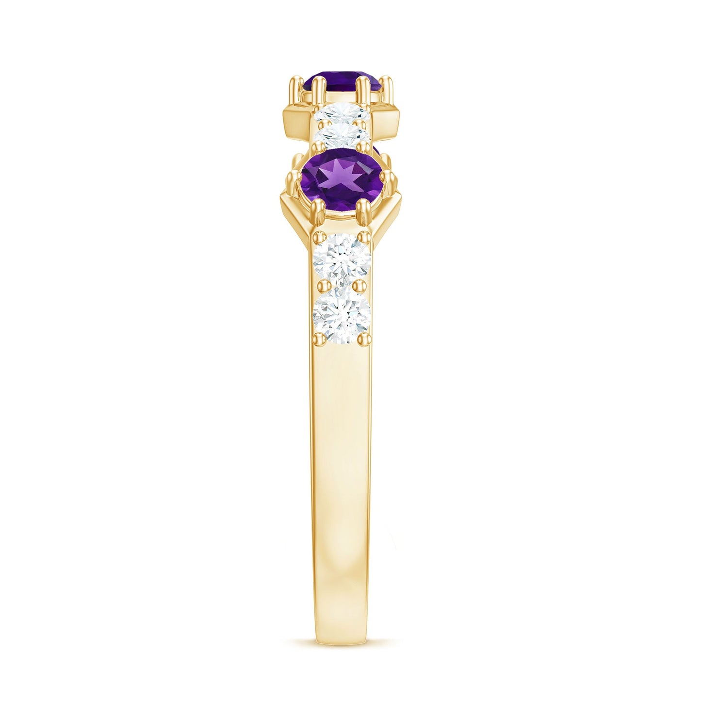 Natural Amethyst Half Eternity Ring with Diamond